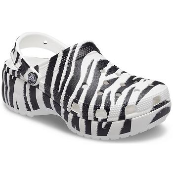 Crocs Classic Platform Graphic Clog Biele / Cierne - Damske Dreváky